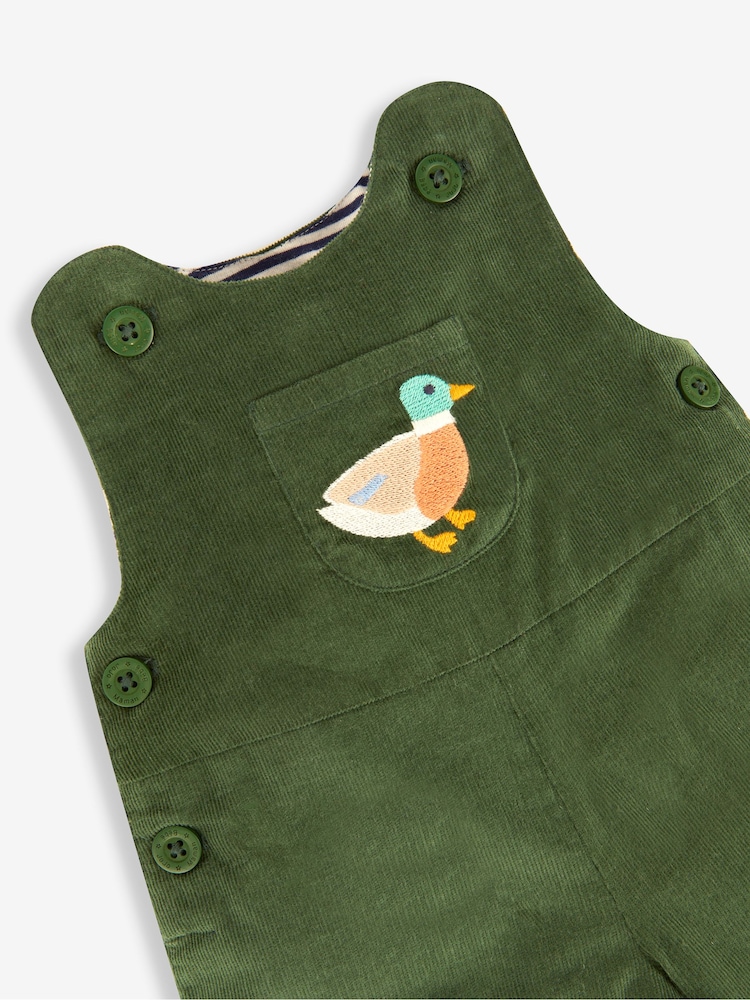 JoJo Maman Bébé Khaki Green Duck Embroidered Pocket Cord Dungarees - Image 3 of 3