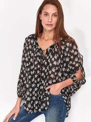 Sonder Studio Bluse mit Blütenprint, Schwarz - Bild 1 von 3