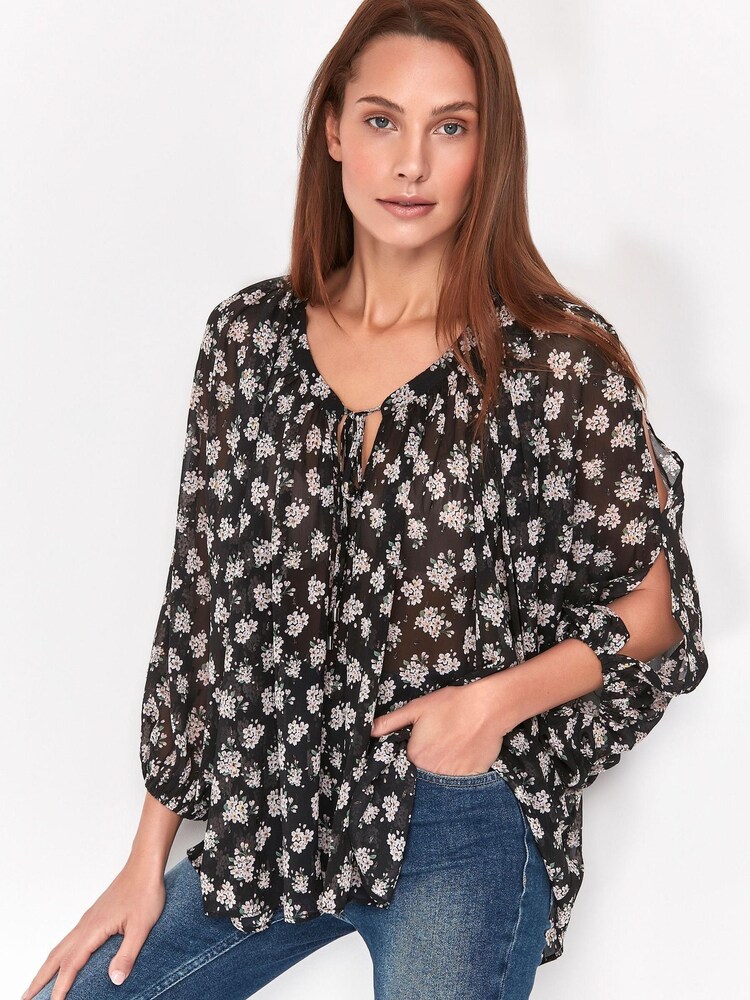 Sonder Studio Bluse mit Blütenprint, Schwarz - Bild 1 von 3