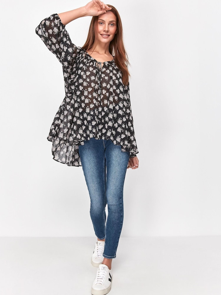 Sonder Studio Bluse mit Blütenprint, Schwarz - Bild 2 von 3