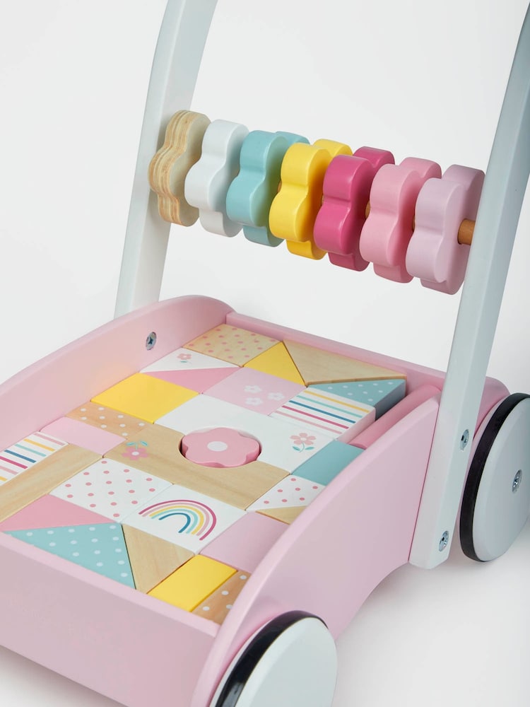 Buy JoJo Maman Bébé Pink Wooden Baby Walker with Colourful Blocks