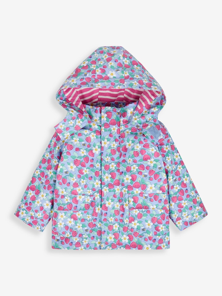 JoJo Maman Bébé Blue Strawberry Waterproof Jacket - Image 1 of 3
