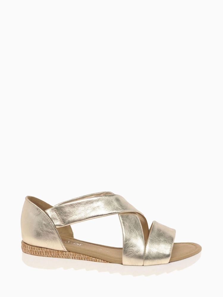 Gabor Wide Fit Natural Promise Muschel Metallic Leather Sandals - Image 1 of 5 Gabor Wide Fit Natural Promise Muschel Metallic Leather Sandals - Image 1 of 5