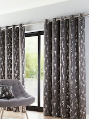 Enhanced Living Grey Fleur Eyelet Ready Made Blackout Eyelet Curtains - Image 1 of 4