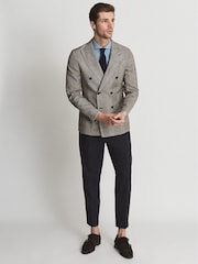 Reiss Brown Play Double Breasted Prince Of Wales Check Blazer - Image 1 of 9