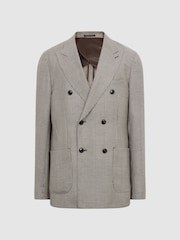 Reiss Brown Play Double Breasted Prince Of Wales Check Blazer - Image 2 of 9
