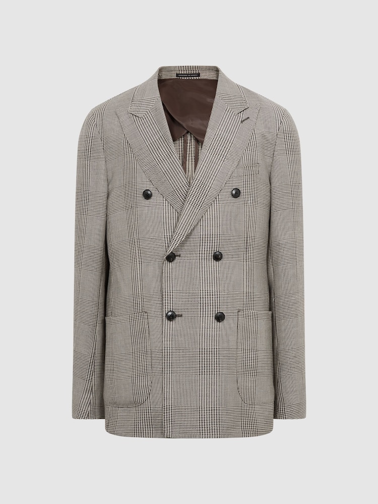 Reiss Brown Play Double Breasted Prince Of Wales Check Blazer - Image 2 of 9
