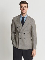 Reiss Brown Play Double Breasted Prince Of Wales Check Blazer - Image 3 of 9