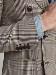 Reiss Brown Play Double Breasted Prince Of Wales Check Blazer - Image 4 of 9