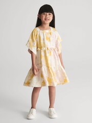Reiss Yellow Allie Junior Printed Tiered Mini Dress - Image 1 of 6