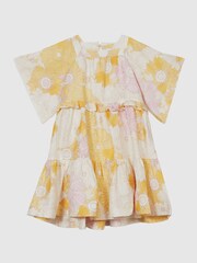 Reiss Yellow Allie Junior Printed Tiered Mini Dress - Image 2 of 6
