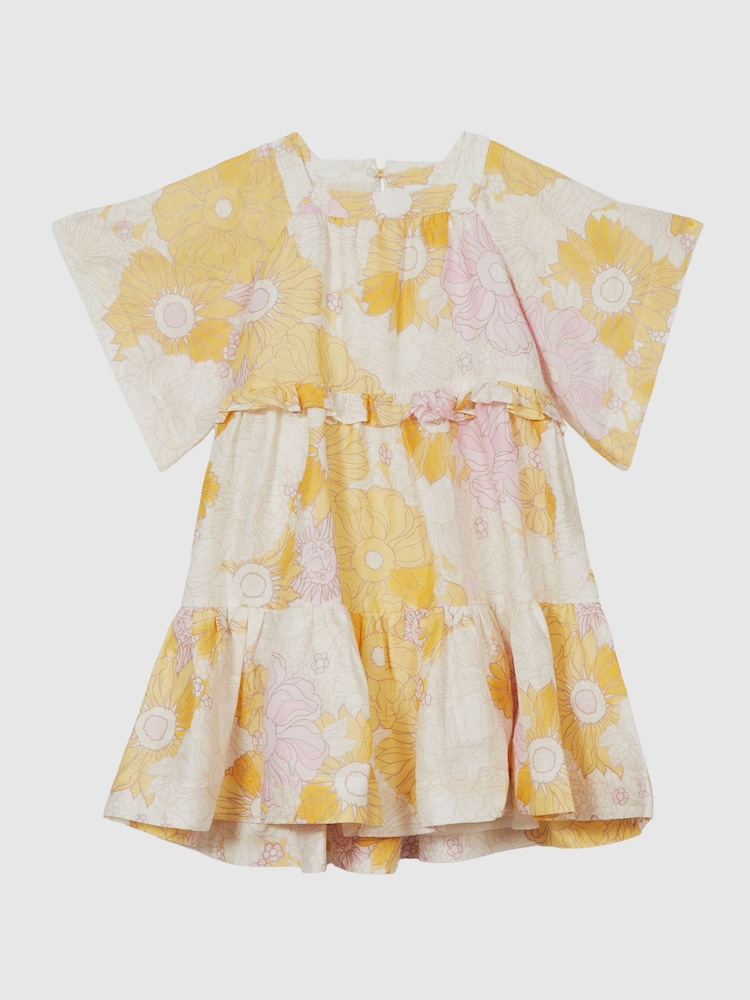 Reiss Yellow Allie Junior Printed Tiered Mini Dress - Image 2 of 6