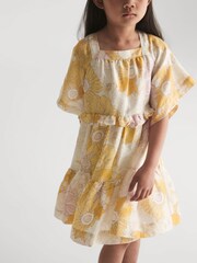 Reiss Yellow Allie Junior Printed Tiered Mini Dress - Image 3 of 6