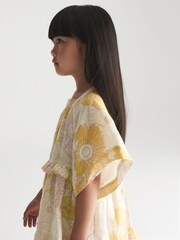 Reiss Yellow Allie Junior Printed Tiered Mini Dress - Image 4 of 6