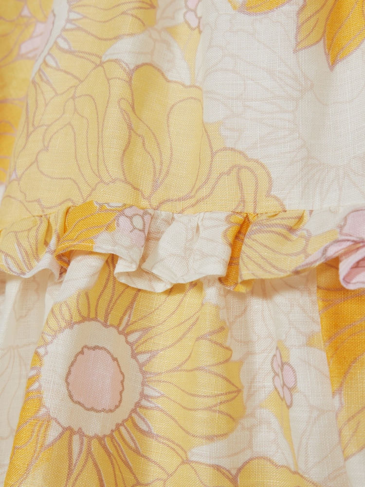 Reiss Yellow Allie Junior Printed Tiered Mini Dress - Image 6 of 6