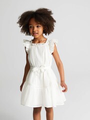Reiss Ivory Malin Junior Textured Mini Dress - Image 1 of 5