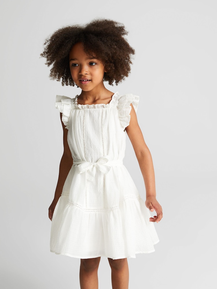 Reiss Ivory Malin Junior Textured Mini Dress - Image 1 of 5