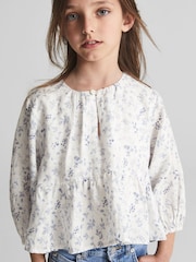 Reiss Blue Print Lee Junior Long Sleeve Blouse - Image 1 of 5