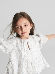 Reiss Blue Print Lee Junior Long Sleeve Blouse - Image 3 of 5