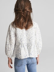 Reiss Blue Print Lee Junior Long Sleeve Blouse - Image 4 of 5