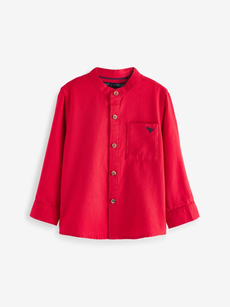Red Long Sleeve Grandad Collar Shirt (3mths-7yrs) - Image 1 of 2