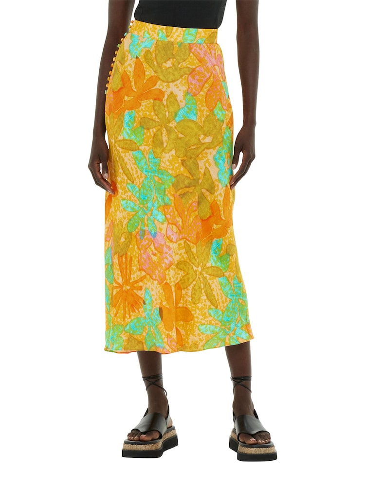 Whistles Natural Palm Floral Side Button Skirt - Image 1 of 1
