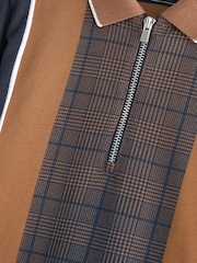 Tan Brown/Navy Blue Vertical Stripe Short Sleeve Zip Neck Polo Shirt (3-16yrs) - Image 3 of 3