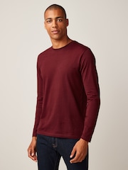 Burgundy Red Regular Fit Long Sleeve Crew Neck T-Shirt - Image 1 of 4