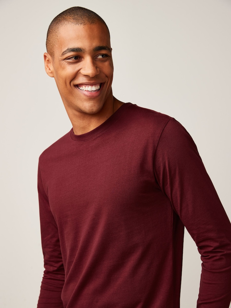 Burgundy Red Regular Fit Long Sleeve Crew Neck T-Shirt - Image 3 of 4
