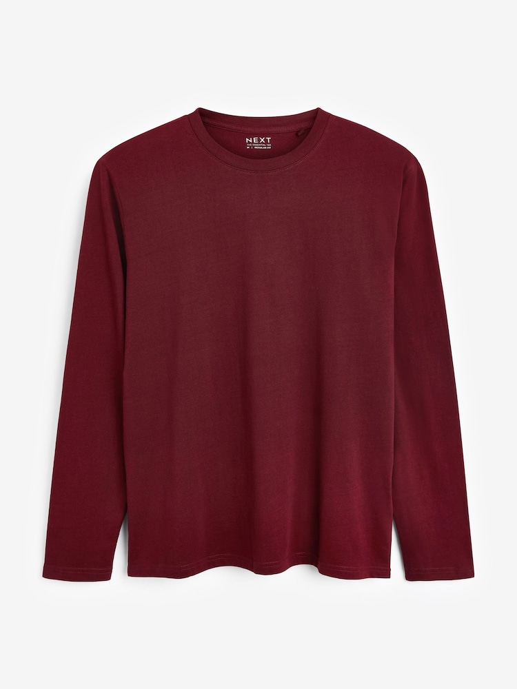 Burgundy Red Regular Fit Long Sleeve Crew Neck T-Shirt - Image 4 of 4