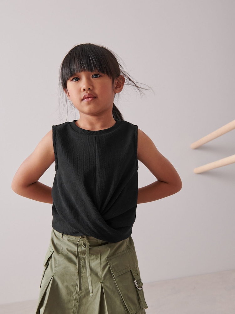 Black Wrap Front Rib Vest (3-16yrs) - Image 1 of 4 Black Wrap Front Rib Vest (3-16yrs) - Image 1 of 4