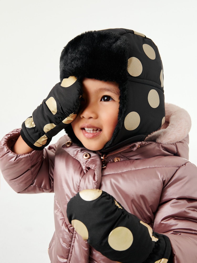 Black/Gold Spot Thermal Ski Mittens (3mths-6yrs) - Image 1 of 4