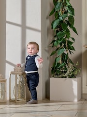 Mamas & Papas Blue 4 Piece Navy Suit With Knit Tie - Image 1 of 14