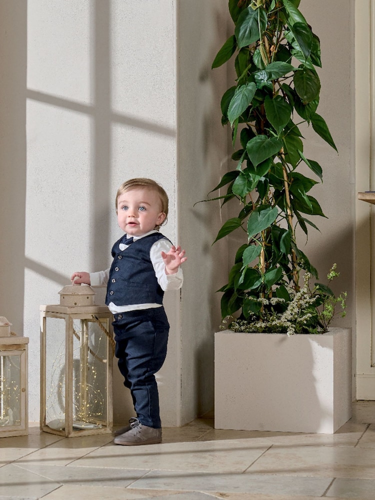Mamas & Papas Blue 4 Piece Navy Suit With Knit Tie - Image 1 of 14
