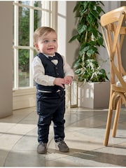 Mamas & Papas Blue 4 Piece Navy Suit With Knit Tie - Image 2 of 14