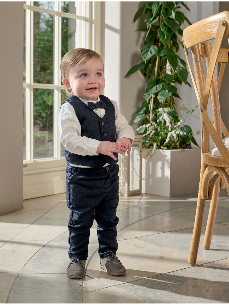 Mamas & Papas Blue 4 Piece Navy Suit With Knit Tie - Image 2 of 14