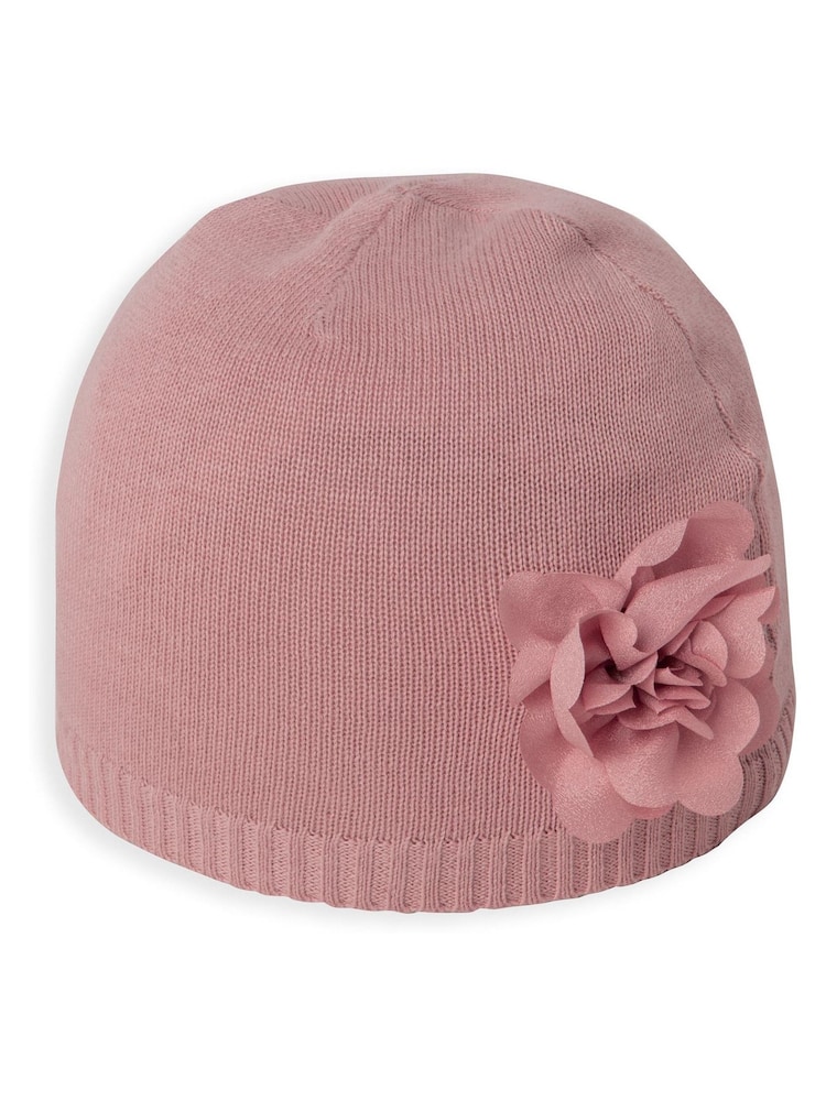 Mamas & Papas Girls Pink Flower Knit Hat and Booties - Image 2 of 3