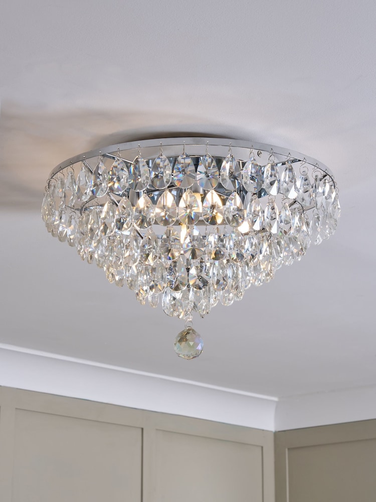 BHS Chrome 55cm Elsa Crystal Diamond Flush Ceiling Light - Image 1 of 5