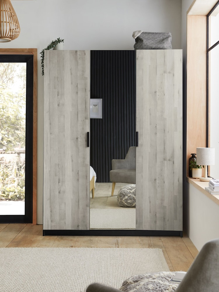 Grey Bronx Oak Triple Effect Semi Fitted Mirrored Wardrobe - Image 1 of 4