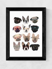 East End Prints Grey Pugs in Glasses Print by Hanna Melin - Image 1 of 2