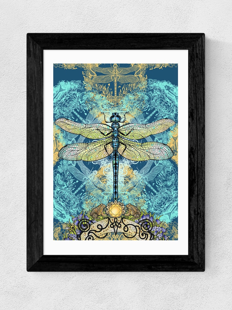 East End Prints Teal Blue Spirited Dragonfly Print by Becca Who - Image 1 of 2