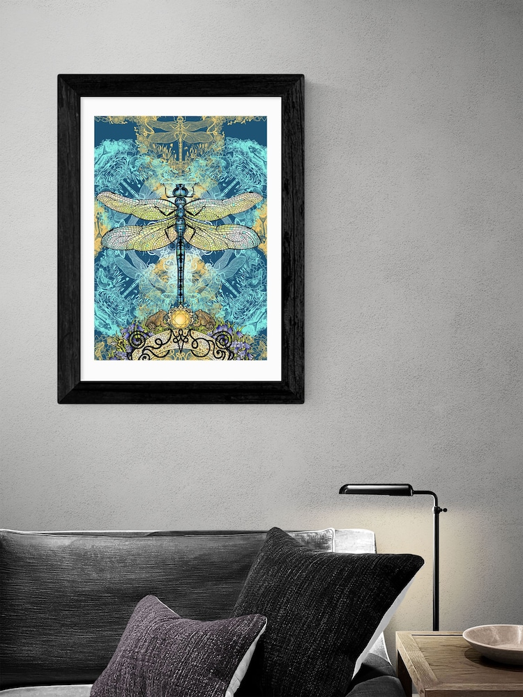 East End Prints Teal Blue Spirited Dragonfly Print by Becca Who - Image 2 of 2