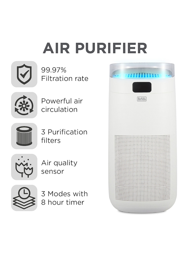 Black & Decker White Air Purifier with 8 Hour Timer - Image 2 of 8