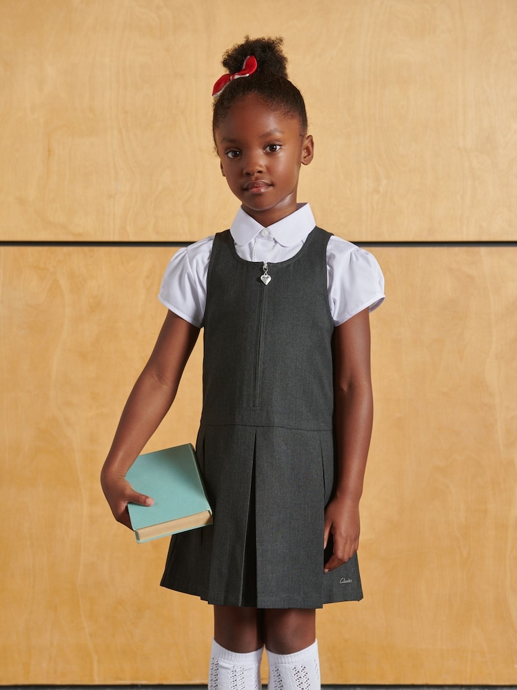 Clarks Grey/Black School Zip Front Pinafore Dress - Image 1 of 1 Clarks Grey/Black School Zip Front Pinafore Dress - Image 1 of 1