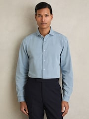 Reiss Blue Draper Washed Chambray Button-Through Shirt - Image 1 of 7