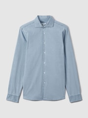 Reiss Blue Draper Washed Chambray Button-Through Shirt - Image 2 of 7