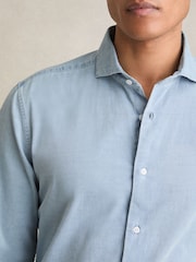 Reiss Blue Draper Washed Chambray Button-Through Shirt - Image 4 of 7