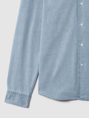 Reiss Blue Draper Washed Chambray Button-Through Shirt - Image 7 of 7