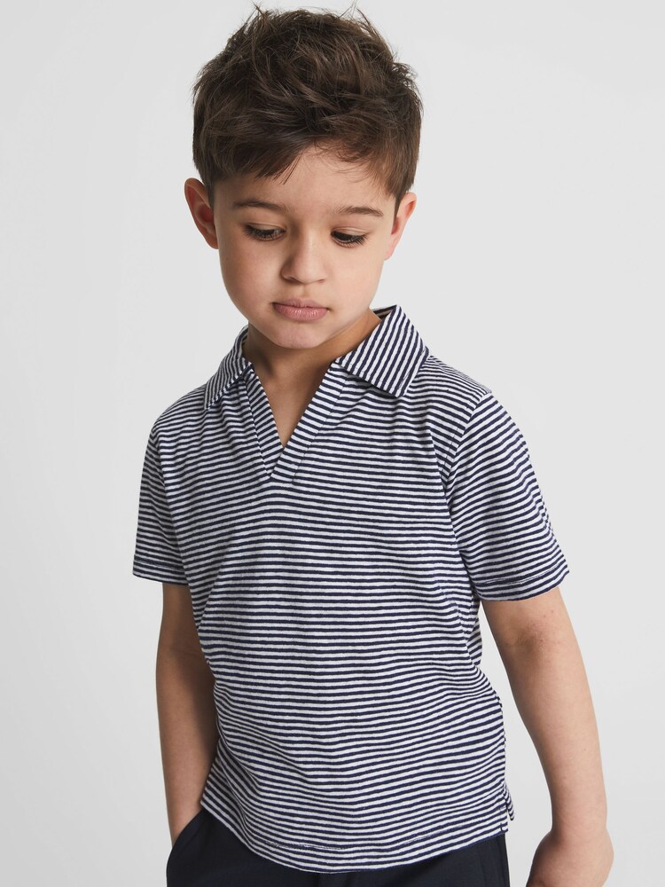 Reiss Navy Murphy Junior Open Collar Polo T-Shirt - Image 1 of 6 Reiss Navy Murphy Junior Open Collar Polo T-Shirt - Image 1 of 6