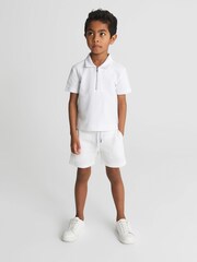 Reiss White Billy Junior Half Zip Textured Polo T-Shirt - Image 1 of 5
